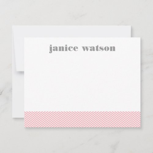 Herringbone personalized flat note cards - pink