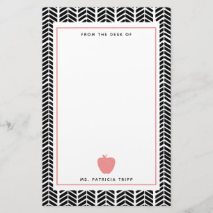 Herringbone Pink Apple Boho Teacher Personalized Stationery