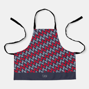 Herringbone Red Grey Minimal Pattern Apron