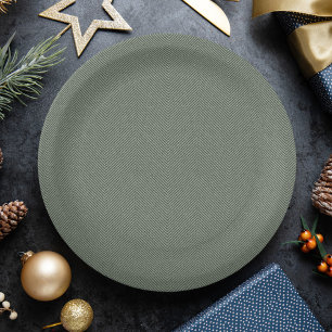 Herringbone simple sage green Christmas holiday Paper Plates