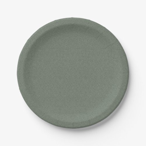 Herringbone simple sage green Christmas holiday Paper Plates