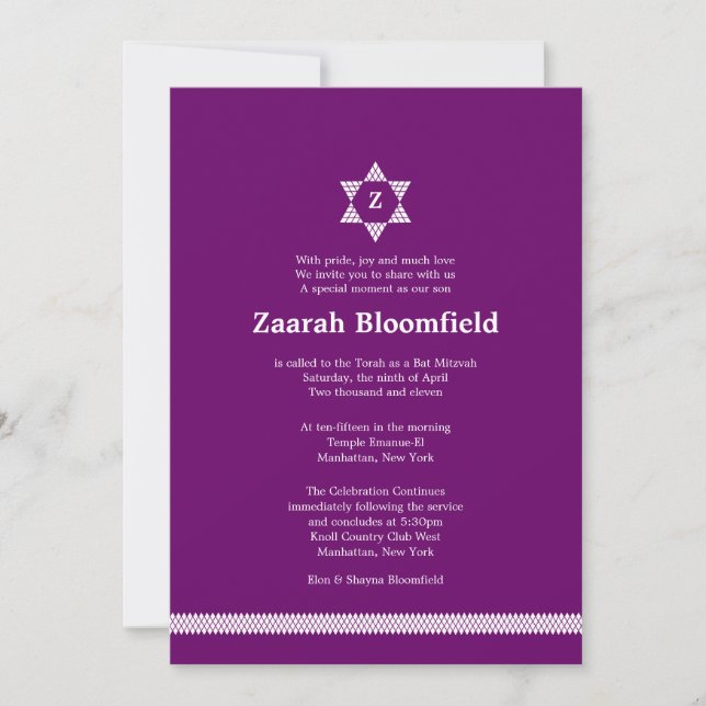 Herringbone Star Bat Mitzvah Invitation (Front)