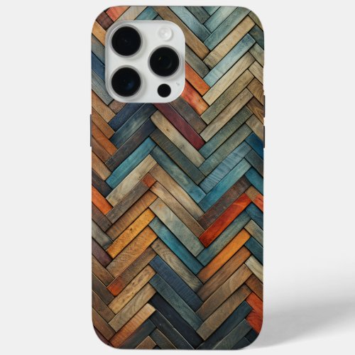 Herringbone Textured Coloured Wood Effect Pattern iPhone 15 Pro Max Case