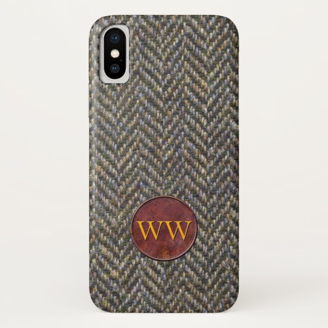 Herringbone Tweed and Leather Monogram Case-Mate iPhone Case (Back)