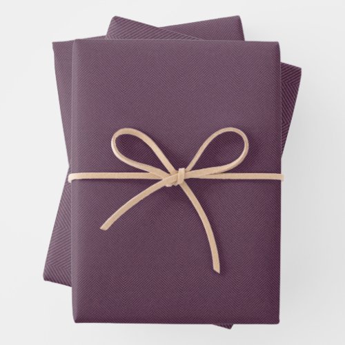 Herringbone tweed classic plum purple holiday wrapping paper sheets