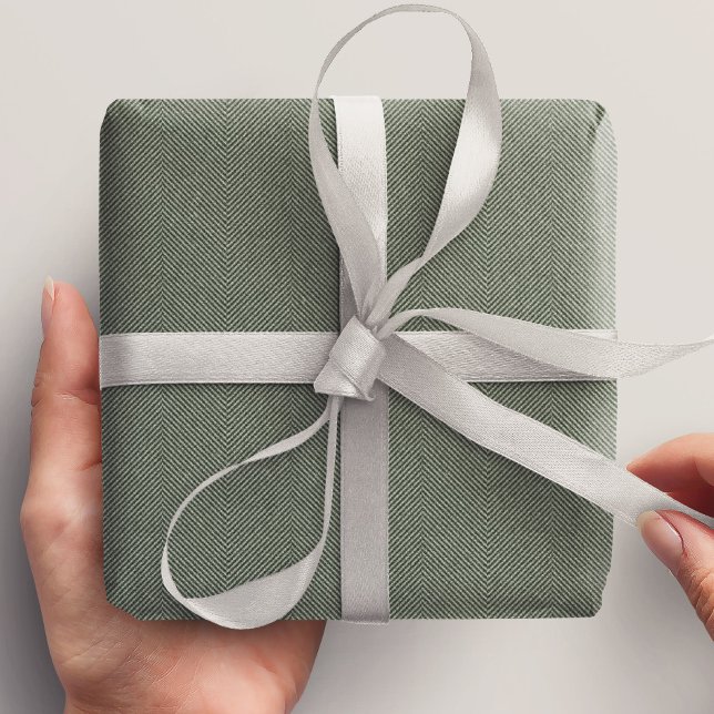 Herringbone tweed classic sage green Christmas Wrapping Paper Sheets (Creator Uploaded)