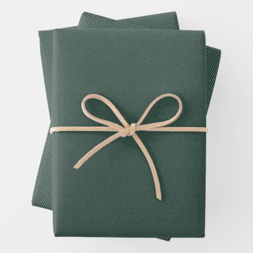 Herringbone tweed effect classic green Christmas Wrapping Paper Sheets
