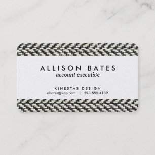 Herringbone Tweed Rustic Black & White Knit Print Business Card