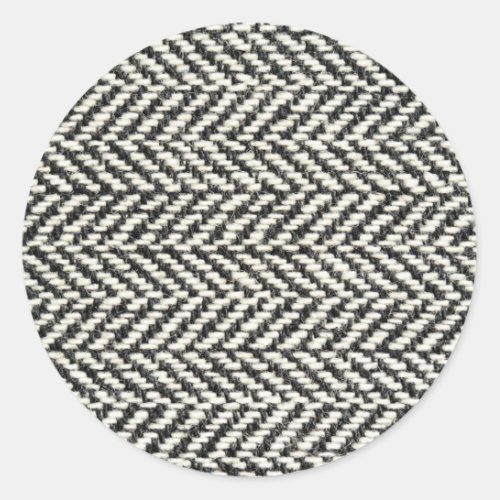 Herringbone Tweed Rustic Black  White Knit Print Classic Round Sticker