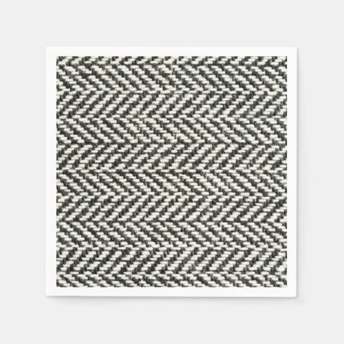 Herringbone Tweed Rustic Black  White Knit Print Paper Napkins