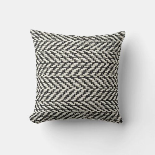 Herringbone Tweed Rustic Black  White Knit Print Throw Pillow