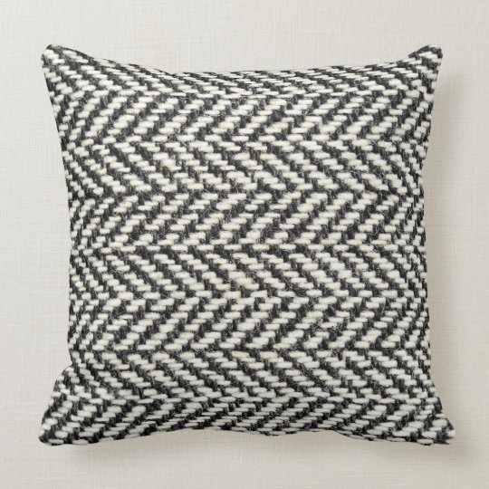 Herringbone Tweed Rustic Black & White Knit Print Throw Pillow