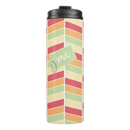 Herringbone wTag Monogram Spring Pastels ID150 Thermal Tumbler