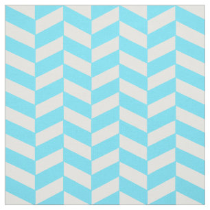 Herringbone White Bright Blue Summer Mod Pattern Fabric