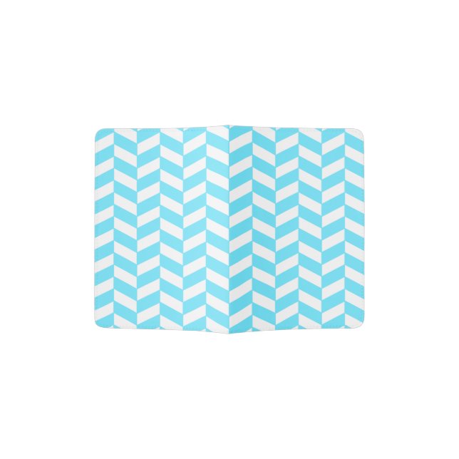 Herringbone White Bright Blue Summer Mod Pattern Passport Holder (Opened)