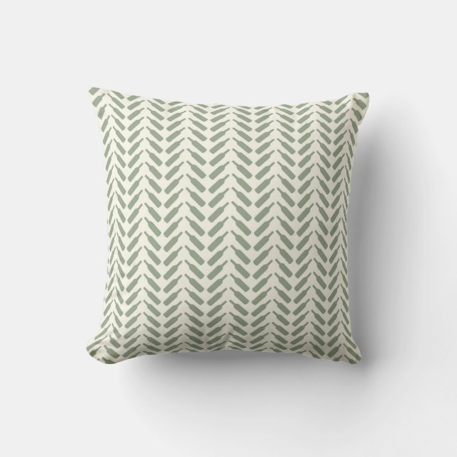 Herringbone Wine Bottle Pattern Cream and Sage Throw Pillow (Front)