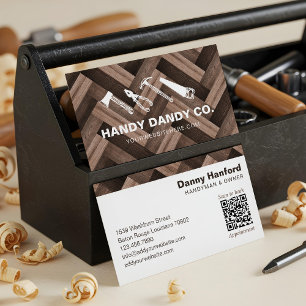 Herringbone Woodgrain Handyman Tools Contractor Business Card