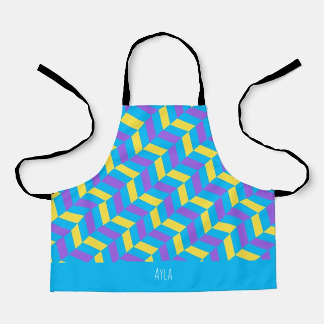 Herringbone Yellow Violet Minimal Pattern Apron (Front)