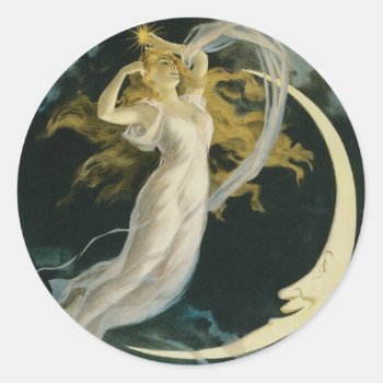 Herrmann ~ Maid Of The Moon Vintage Magician Act Classic Round Sticker by fotoshoppe at Zazzle