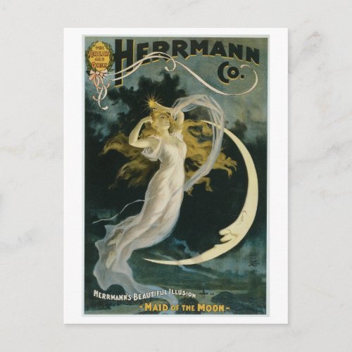 Herrmann  Maid of the Moon Vintage Magician Act Postcard