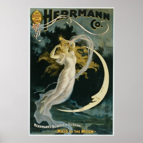 Herrmann  Maid of the Moon Vintage Magician Act Poster