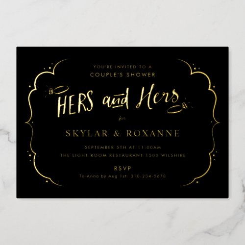 Hers and Hers Gay Couples Shower Gold Foil Invitation