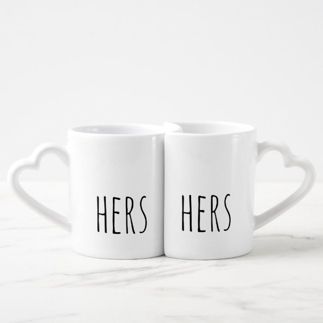 'Hers & Hers' Couples Bridal Shower Wedding Gift  Coffee Mug Set (Front Nesting)