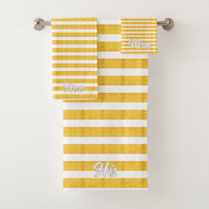 Hers His Mine Striped Peach Personalized Bath Towe Towel Set