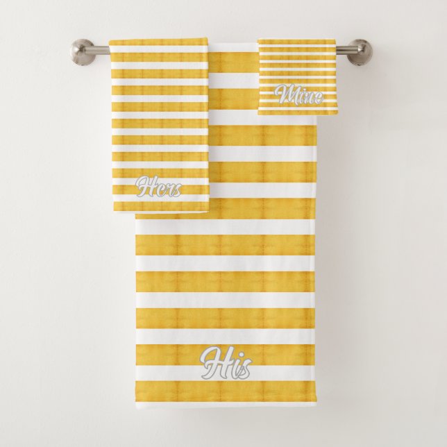 Hers His Mine Striped Peach Personalized Bath Towe Towel Set (Insitu)