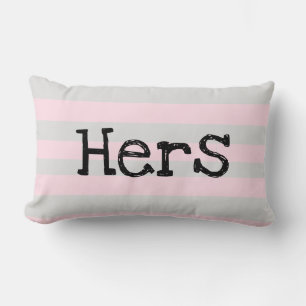 HERS "I Love Him" Pink and gray soft pastel pillow