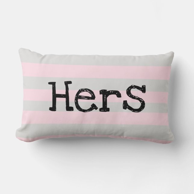 HERS "I Love Him" Pink and gray soft pastel pillow (Front)