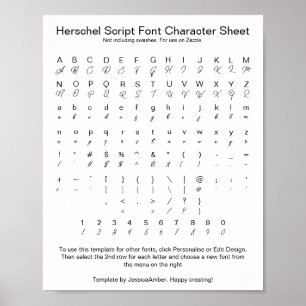 Herschel Script Font Character Sheet for Zazzle Poster
