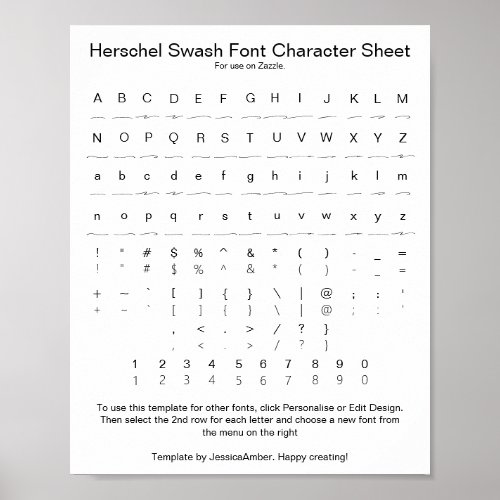 Herschel Swash Font Character Sheet for Zazzle Poster