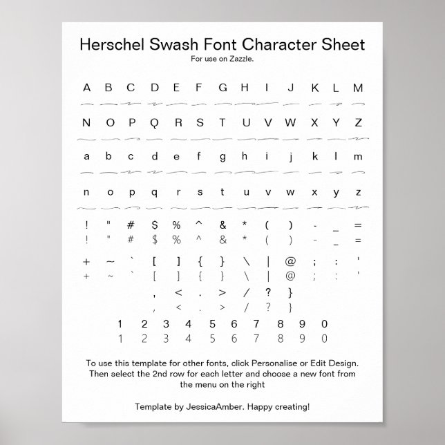 Herschel Swash Font Character Sheet for Zazzle Poster (Front)