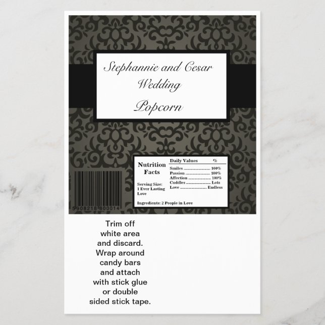 Hershey's Large Bar Wrapper Black and Gray Damask (Front)