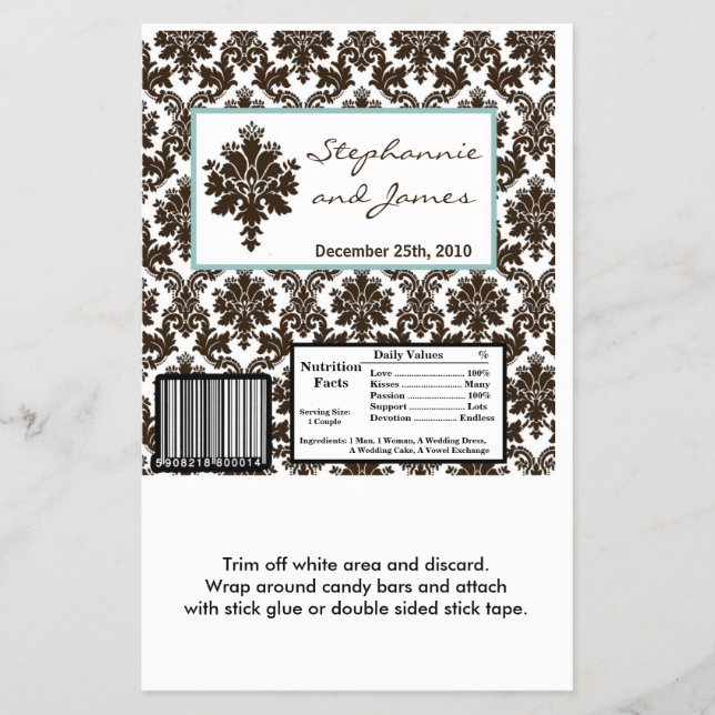 Hershey's Large Bar Wrapper Brown Tiffany Damask (Front)