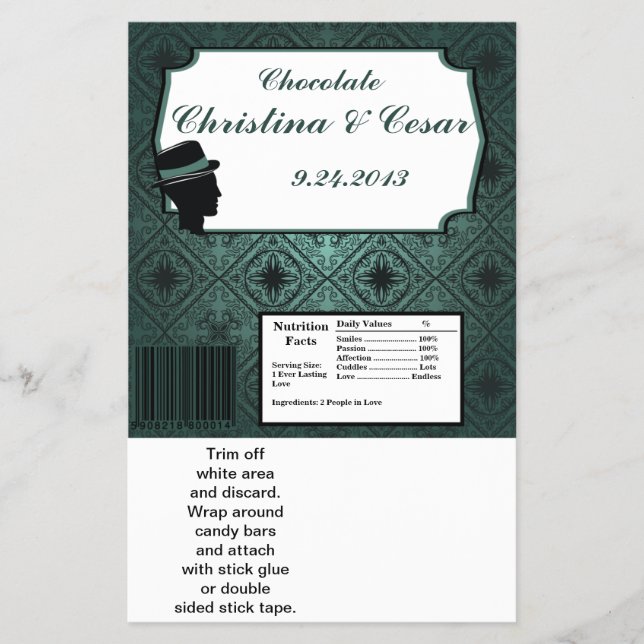 Hershey's Large Bar Wrapper Damask Teal Couple Man (Front)