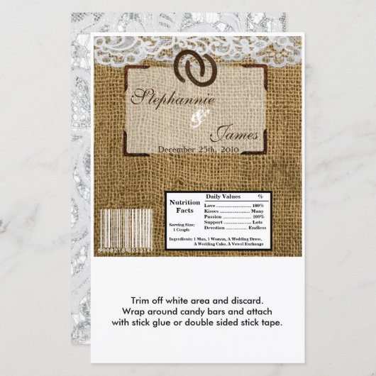 Hershey's Large Bar Wrapper Horse Shoes on Burlap (Front/Back)