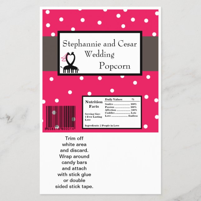 Hershey's Large Bar Wrapper Hot Pink/Black Giraffe (Front)