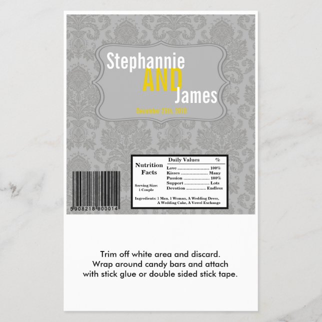 Hershey's Large Bar Wrapper Modern Gray Damask Lac (Front)