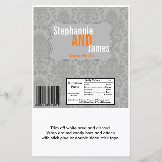 Hershey's Large Bar Wrapper Modern Gray Damask Lac (Front)