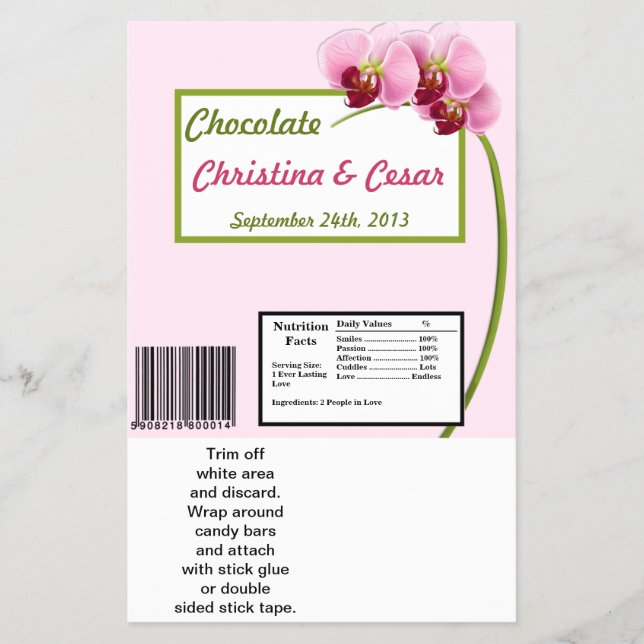Hershey's Large Bar Wrapper Pink Orchid Long Stem (Front)