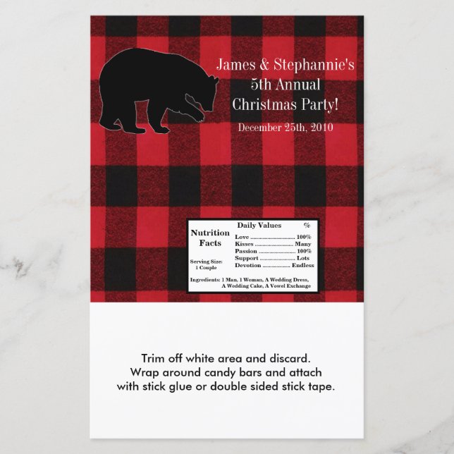 Hershey's Large Bar Wrapper Red Plaid Black Bear (Front)