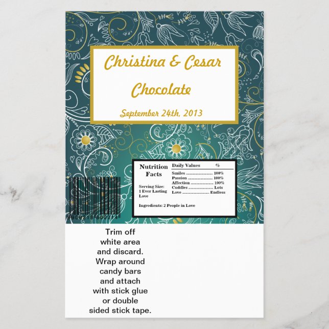 Hershey's Large Bar Wrapper Teal/Yellow Mustard Fl (Front)