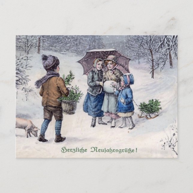 "Herzliche Neujahrsgrusse" Vintage German Postcard (Front)
