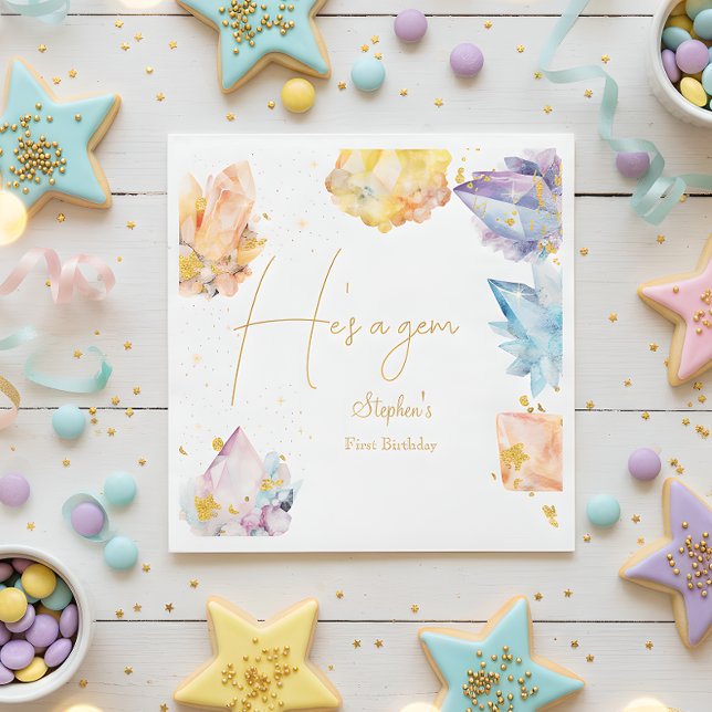 He's a Gem Birthday Crystals Boy's watercolor Napkins (Creator Uploaded)