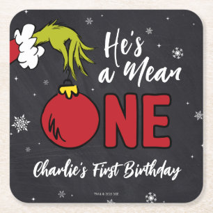 He's a Mean One Grinch Birthday Square Paper Coaster