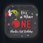 He's a Mean One | Grinch Chalkboard Birthday Paper Plates<br><div class="desc">Personalize these cute Dr. Seuss Grinch chalkboard plates for your child's 1st birthday.</div>