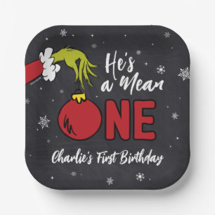 He's a Mean One   Grinch Chalkboard Birthday Paper Plates