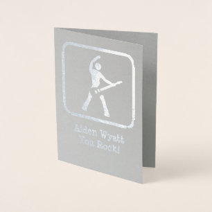 He's a Rock Star! - Silver Logo with Your Photo Foil Card